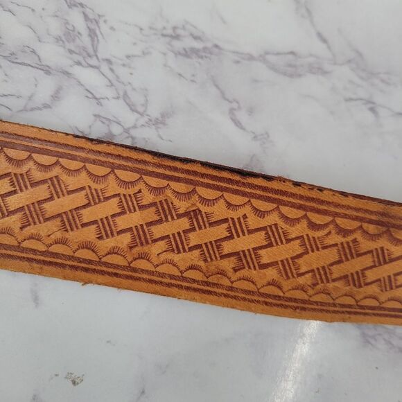 Vintage Tan Leather Tribal Western Wide Belt Native American Inspired main image 4